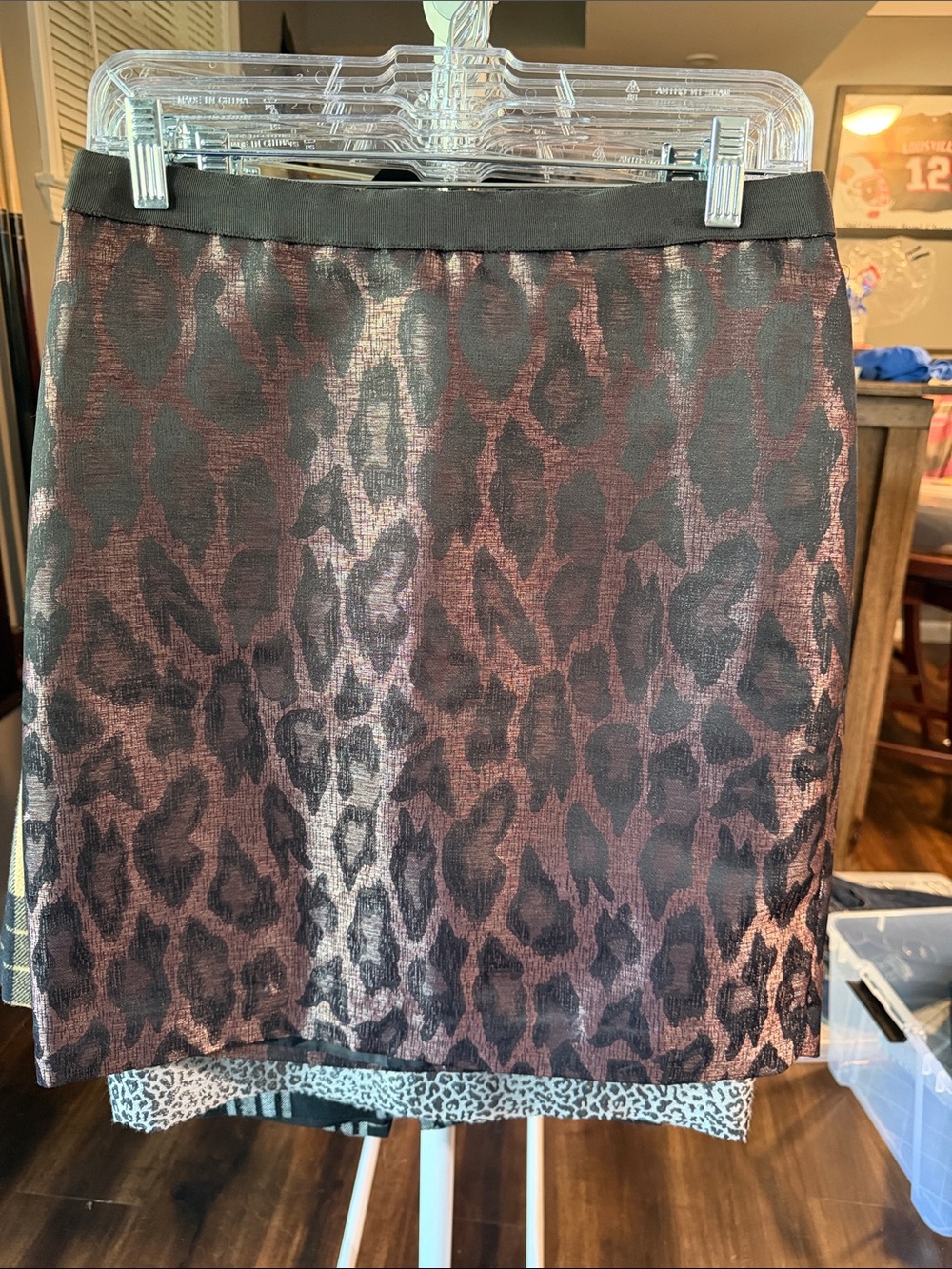 Ann Taylor Metallic Burgundy and Black Leopard-Print Mini Skirt